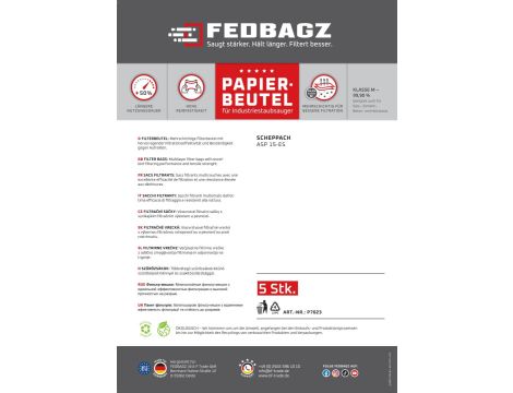 Worki papierowe Fedbagz do Scheppach 15 l, kpl 5 szt - 2
