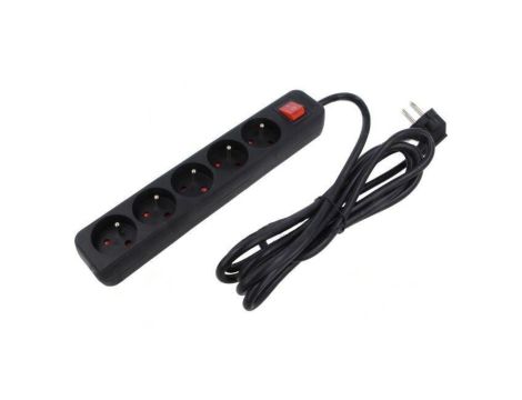 Przedłużacz sieciowy 3x1,5mm2 Gniazda: 5 guma czarny 3m 10A PS1-05E-0300-BK