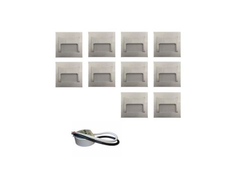 Zestaw 10x oprawy schodowe led ontario satyna + zasilacz puszka fi60 20W 12V DC ciepła