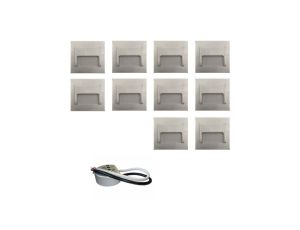 Zestaw 10x oprawy schodowe led ontario satyna + zasilacz puszka fi60 20W 12V DC zimna