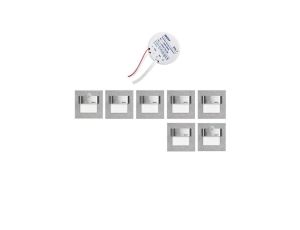 5x oprawa schodowa Skoff Tango ciepła 3000K + zasilacz 7W do puszki fi60 10V DC + 2x oprawa schodowa Skoff Tango z czujnikiem ru