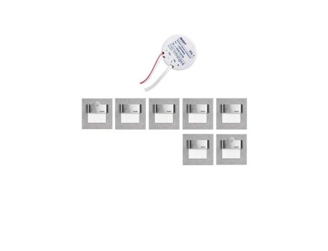 5x oprawa schodowa Skoff Tango ciepła 3000K + zasilacz 7W do puszki fi60 10V DC + 2x oprawa schodowa Skoff Tango z czujnikiem ru