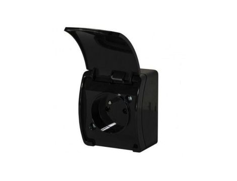 ViPlast Koala gniazdo pojedyncze z/u IP44 2P+Z natynkowe czarne z klapką czarną