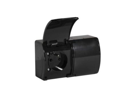 ViPlast Koala gniazdo podwójne z/u IP44 2x2P+Z natynkowe czarne z klapką czarną