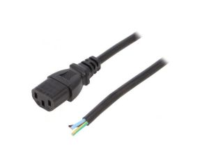 Kabel: 3x0,75mm2, IEC C13 żeński, 1m, 10A LT-501 H05VV-F 0.75/3C BLK 1M END