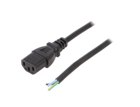 Kabel: 3x0,75mm2, IEC C13 żeński, 1m, 10A LT-501 H05VV-F 0.75/3C BLK 1M END