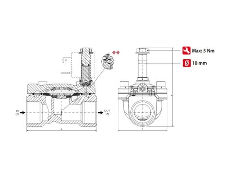 Zawór elektromagnetyczny membranowy 2/2 NC, G 1, FKM, NC, 0,15-25 bar, DN25, 230V AC, stal nierdz. - 2