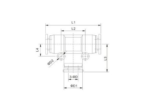 Trójnik pneumatyczny wtykowy redukcyjny typu T do węża z fi 2x14 mm na 1x12 mm, tworzywo sztuczne - 2