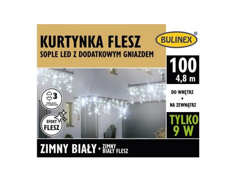 Lampki Bulinex 100led białe zimne 4,80m kurtyna flesz