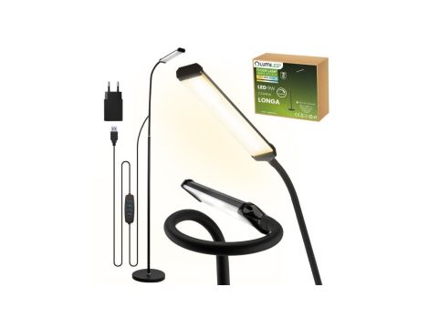 Lampa Stojąca Podłogowa Stołowa LED 9W CCT Ściemnialna Czarna z Regulacją Wysokości Longa Lumiled