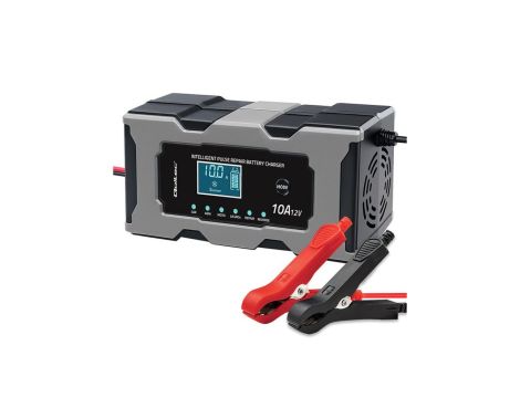 Qoltec Inteligentna mikroprocesorowa ładowarka 12V 10A Prostownik z funkcją naprawy do akumulatora AGM GEL LiFePO4 LCD