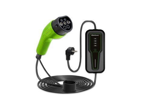 Qoltec Mobilna ładowarka do samochodu elektrycznego EV z regulacją 2w1 Typ2 3.5kW 230V LCD Przenośna 4m