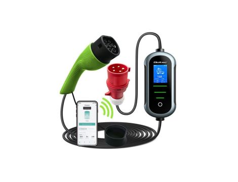 Qoltec Mobilna ładowarka do samochodu elektrycznego EV z regulacją 2w1 Typ2 22kW 400V Wi-fi TUYA SMART LIFE LCD Przenośna Wallbo