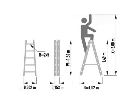 Drabina aluminiowa dwustronna przemysłowa 2x5 Forte 8905