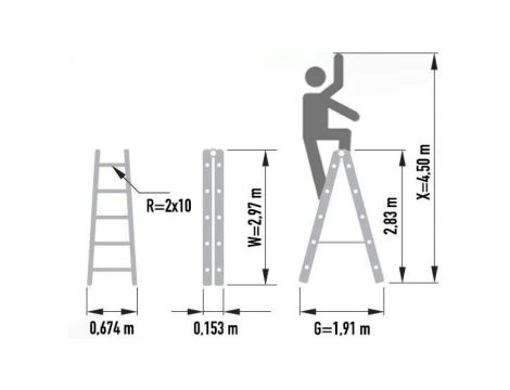 Drabina aluminiowa dwustronna przemysłowa 2x10 Forte 8910