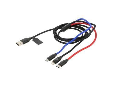 Kabel USB 2.0 1,2m czarny, czerwony, niebieski tekstylny 3,5A CAMLT-BSY01