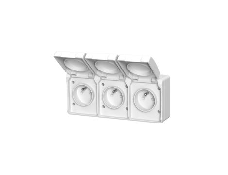 Gniazdo potrójne z uziemieniem natynkowe z klapką Aqua Plus IP44 białe / 40227