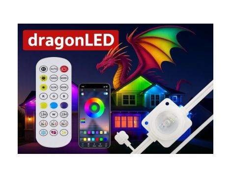 Oświetlenie dekoracyjne adresowane fasadowe pikselowe RGB IP65 15m 30px Dragon LED