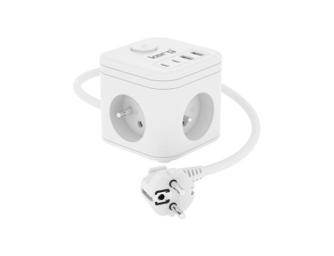 Kostka zasilająca 3-gniazdowa + ładowarka USB-A+USB-C 1,5m 31,5mm2 H05VV-F 16A/250V~ KERG Smart biała