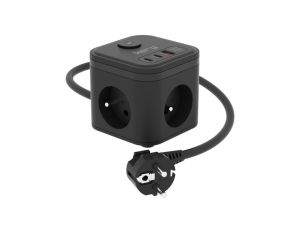 Kostka zasilająca 3-gniazdowa + szybka ładowarka USB-A+USB-C 1,5m 31,5mm2 H05VV-F 16A/250V~ KERG Smart czarna