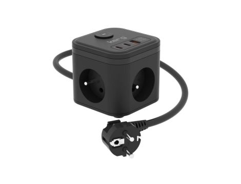 Kostka zasilająca 3-gniazdowa + szybka ładowarka USB-A+USB-C 1,5m 31,5mm2 H05VV-F 16A/250V~ KERG Smart czarna