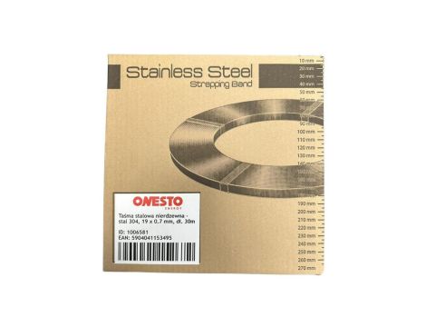 Taśma ze stali nierdzewnej 304 19mm x 0.7mm / 30m do tworzenia opasek mocujących w kartonie ONESTO