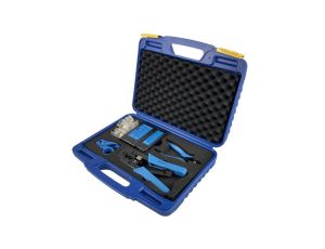 Specjalistyczny zestaw narzędzi sieciowych Tester kabli LAN Zaciskarka RJ45 Komplet 5 elementów w walizce Alantec