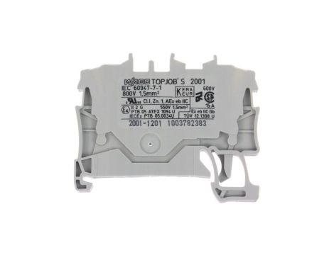 WAGO TOPJOBS 2001-1201 Złączka szynowa 2-przewodowa 1,5mm2 na szynę TH35 szara