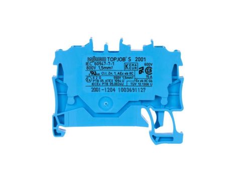 WAGO TOPJOBS 2001-1204 Złączka szynowa 2-przewodowa 1,5mm2 na szynę TH35 niebieska