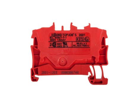 WAGO TOPJOBS 2001-1203 Złączka szynowa 2-przewodowa 1,5mm2 na szynę TH35 czerwona