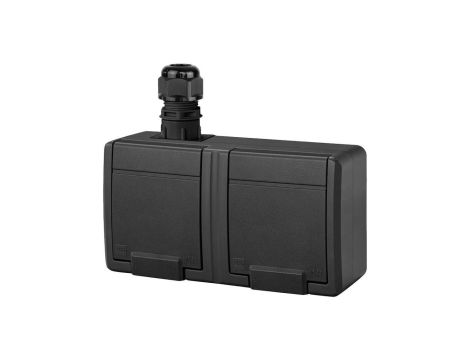 Gniazdo zasilające podwójne natynkowe hermetyczne IP65 antracytowe z klapką 2x 2P+Z 16A Aquant 2K