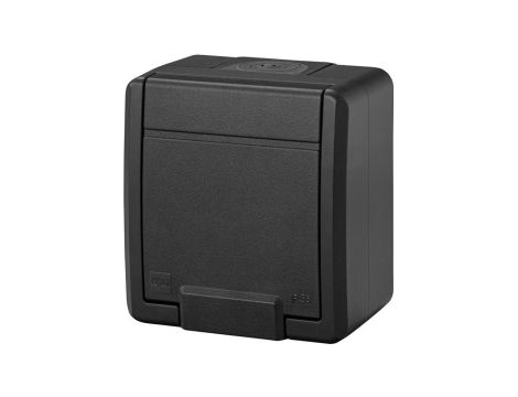 Gniazdo zasilające pojedyncze natynkowe hermetyczne IP55 antracytowe z klapką 2P+Z 16A Aquant 2K