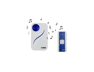 Dzwonek bezprzewodowy, 36 dźwięków, zasięg 100m, zasilanie bateryjne 2xAA 1,5V, niebieski HOROZ