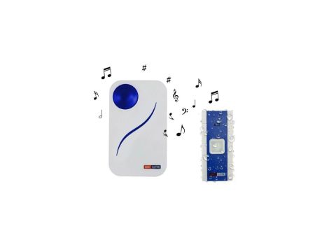 Dzwonek bezprzewodowy, 36 dźwięków, zasięg 100m, zasilanie bateryjne 2xAA 1,5V, niebieski HOROZ