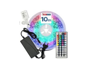 Taśma LED RGB, 24V, 10W/m, 800lm/m, IP20, ze sterownikiem, zasilaczem i pilotem, rolka 10m, VICTORY-10 HOROZ