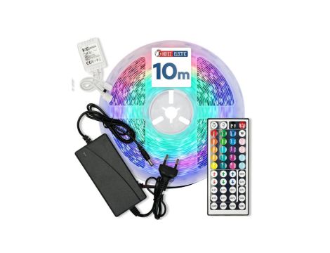 Taśma LED RGB, 24V, 10W/m, 800lm/m, IP20, ze sterownikiem, zasilaczem i pilotem, rolka 10m, VICTORY-10 HOROZ