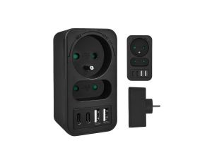 Gniazdko prądowe x2 + 4xUSB Maclean, rozgałęźnik z 2 gniazdami, 2xUSB A, 2xUSB C PD 20W, 1x16A + 1x6A, MCE249 F/B