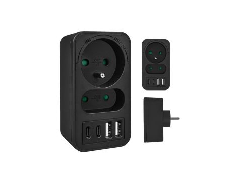 Gniazdko prądowe x2 + 4xUSB Maclean, rozgałęźnik z 2 gniazdami, 2xUSB A, 2xUSB C PD 20W, 1x16A + 1x6A, MCE249 F/B