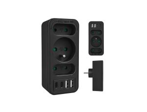 Gniazdko prądowe x3 + 4xUSB Maclean, rozgałęźnik z 3 gniazdami, 2xUSB A, 2xUSB C PD 20W, 1x16A + 2x6A, MCE248 F/B