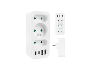 Gniazdko prądowe x3 + 4xUSB Maclean, rozgałęźnik z 3 gniazdami, 2xUSB A, 2xUSB C PD 20W, 1x16A + 2x6A, MCE248 F/W