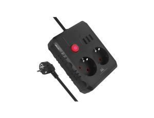 Listwa zasilająca Maclean, przedłużacz 2 gniazda + 3xUSB, 110-240V AC 50/60Hz, 2.1A max 2500W, 1.5m, czarna, MCE387 B