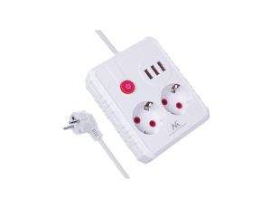 Listwa zasilająca Maclean, przedłużacz 2 gniazda + 3xUSB, 110-240V AC 50/60Hz, 2.1A max 2500W, 1.5m, biała, MCE387 W
