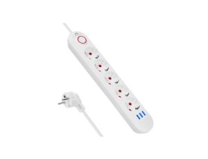 Listwa zasilająca Maclean, przedłużacz 5 gniazd + 3xUSB, 110-240V AC 50/60Hz, 2.1A max 2500W, 1,5m, biała ,MCE395 W