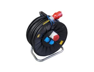 IP44 2xGS230V 16A, 1xCEE 16A 5P 400V, 30m Przedłużacz budowlany siłowy na bębnie, H07RN-F 5x2,5mm2 PARTNERSITE 17173