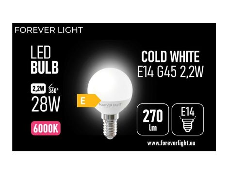 Żarówka LED E14 G45 2.2W 270lm 6000K klasa E Forever Light