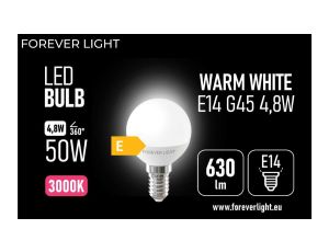 Żarówka LED E14 G45 4.8W 630lm 3000K klasa E Forever Light