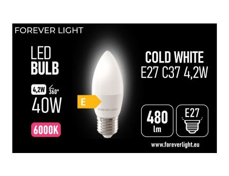 Żarówka LED E27 C37 4.2W 480lm 6000K klasa E Forever Light