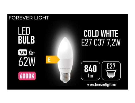 Żarówka LED E27 C37 7.2W 840lm 6000K klasa E Forever Light