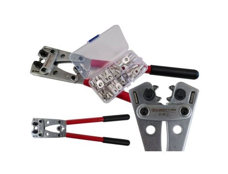 Praska do kabli 6-50mm2 z zestawem końcówek / Zaciskarka do końcówek i tulejek kablowych 6-10-16-25-35-50 / K055/SET