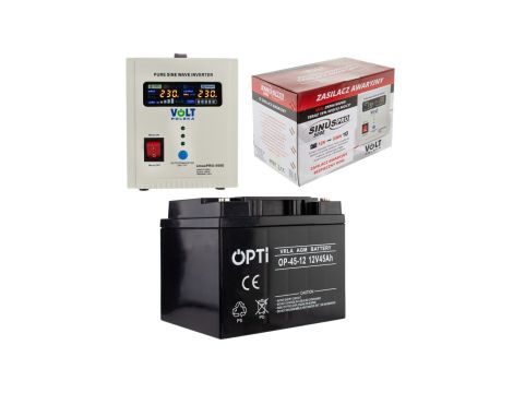Zestaw awaryjnego zasilania pieca SINUS PRO 12V 500VA VOLT + Akumulator AGM 45Ah VOLT